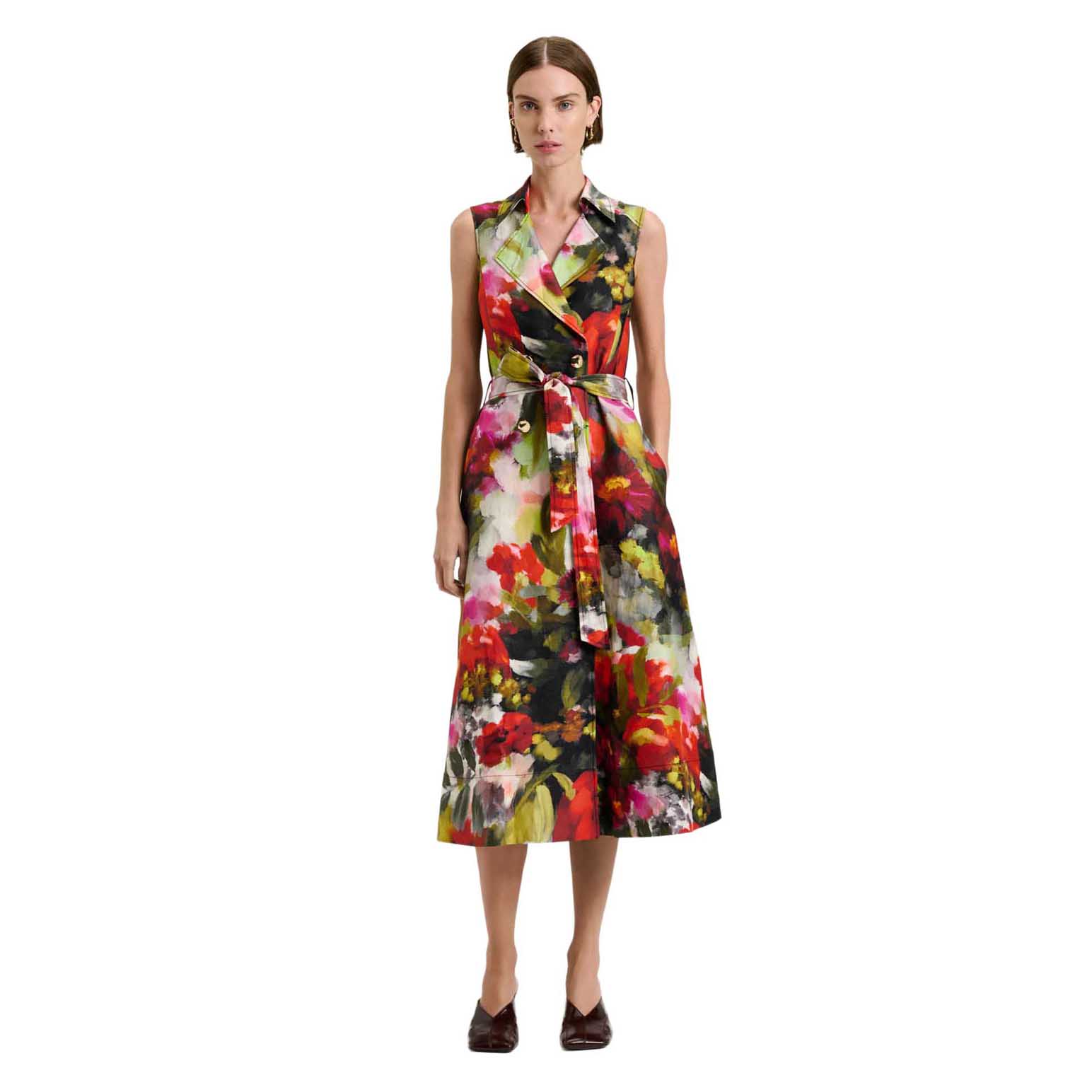 Veronika Maine Painterly Bloom Linen Viscose Midi Dress